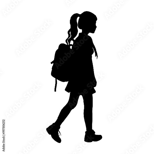 Kid on the Way to School Silhouette – Simple Vector Art