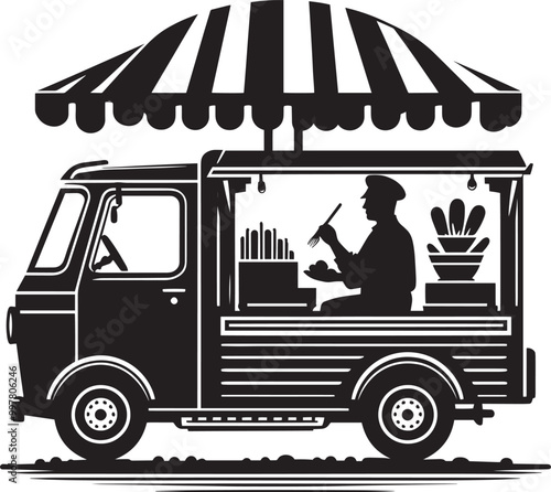 Street food truck silhouette vector illustration isolated on a white background