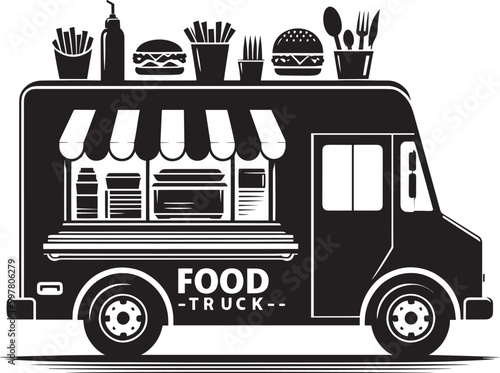 Street food truck silhouette vector illustration isolated on a white background