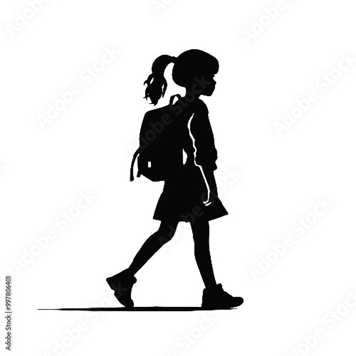 Silhouette of Child Going to School – Vector Illustration