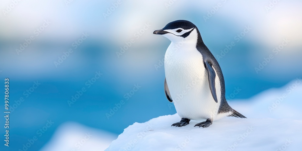 Naklejka premium A close-up of an ice-dwelling Chinstrap penguin