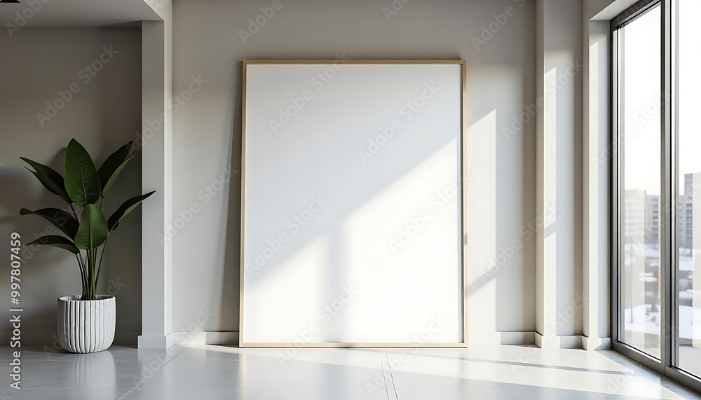 wooden poster frame close up mockup 3d render. Generative AI wooden poster frame close up mockup 3d render. Generative AI