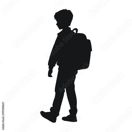 Silhouette of Students Returning to School – Vector Illustration