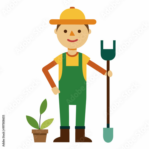  Vector illustration of an happy Gardener standing vector illustration