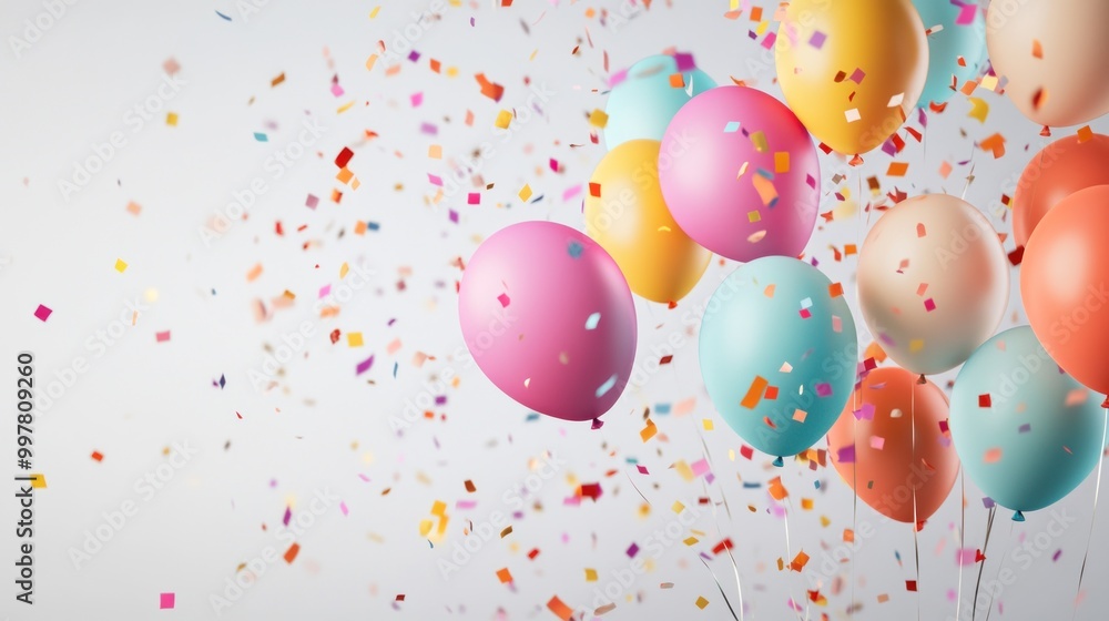 Colorful balloons surrounded by confetti floating in the air, suggesting a festive atmosphere or celebration with a cheerful, vibrant backdrop. Colorful balloons surrounded by confetti floating in the air, suggesting a festive atmosphere or celebration with a cheerful, vibrant backdrop.