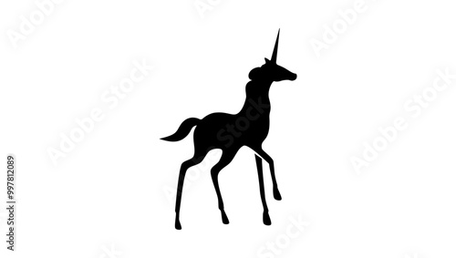 unicorn emblem, black isolated silhouette