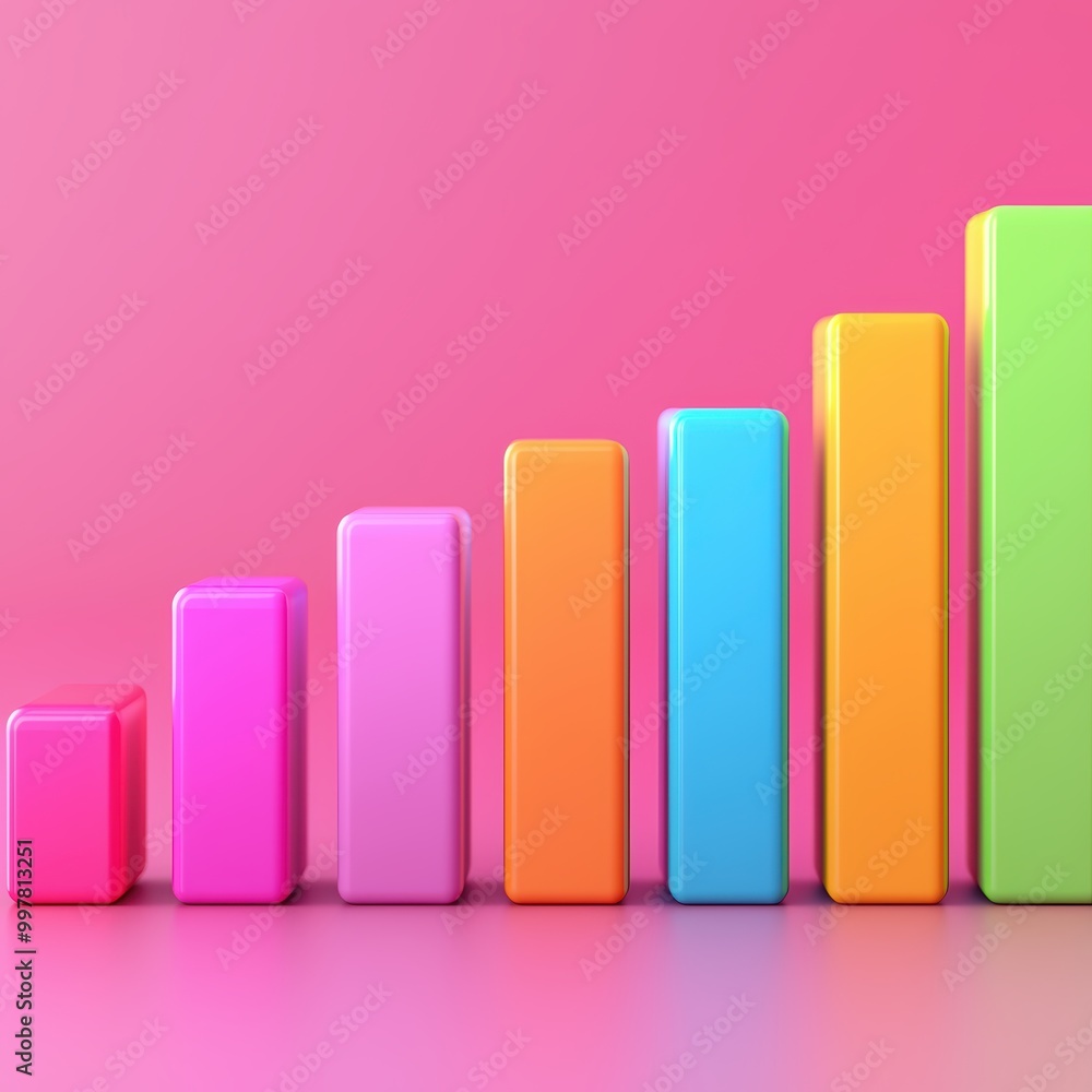Modern Analytics Concept with 3D Bar Graph in Soft Pastel Tones on Gradient Field Modern Analytics Concept with 3D Bar Graph in Soft Pastel Tones on Gradient Field