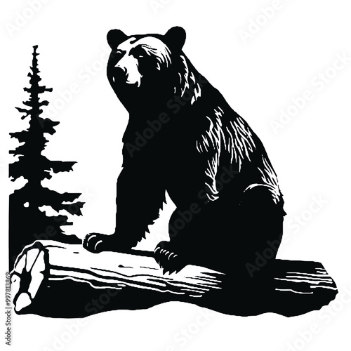 Bear Silhouette Sitting Calmly – Vector for Nature Graphics