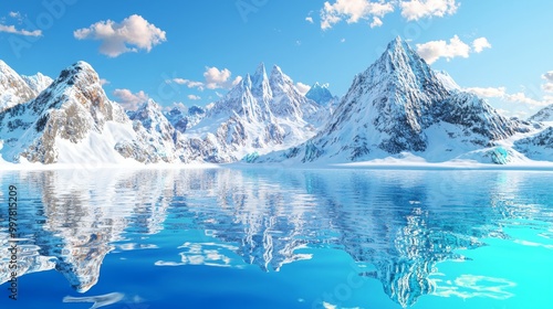 Wallpaper Mural Majestic snow-capped mountains reflected in serene blue lake under clear skies. Torontodigital.ca