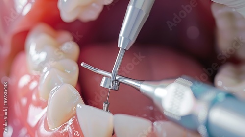 Dentist using endodontic file during a root canal treatment