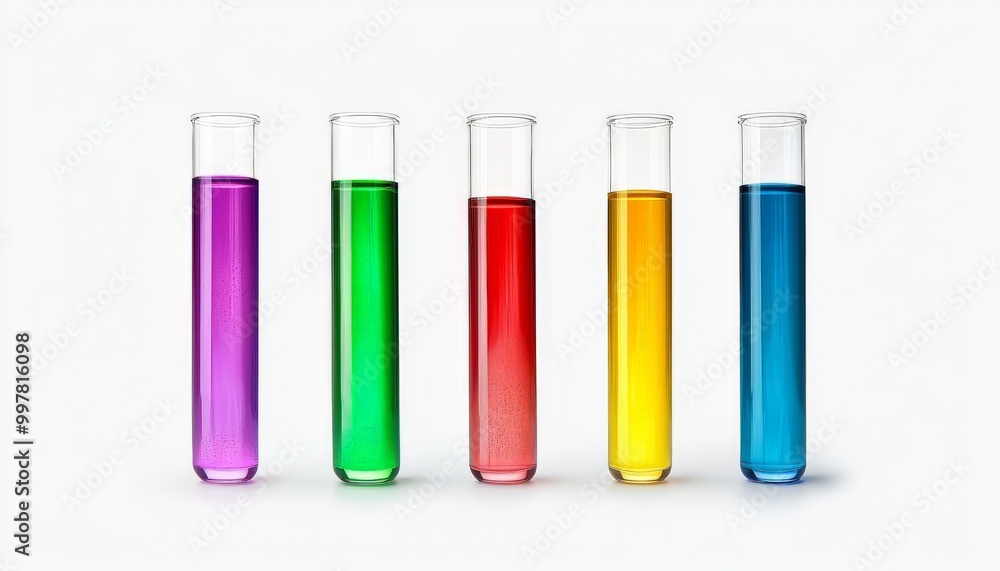 test tubes with different colored liquids on white background test tubes with different colored liquids on white background