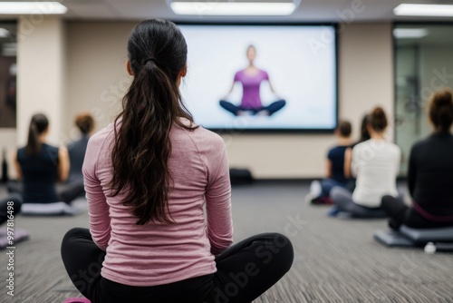 A weekly fitness class held in a conference room, teaching employees about various workouts and nutrition tips, Generative AI