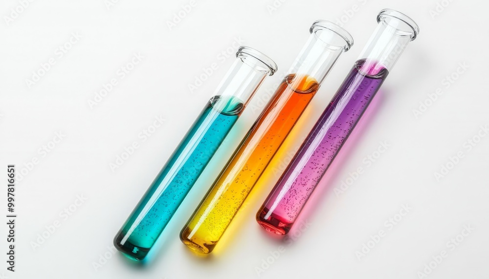 test tubes with different colored liquids on white background test tubes with different colored liquids on white background