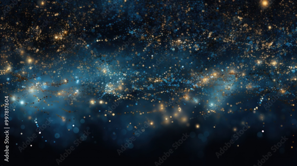 dreamy background filled with shimmering blue and gold glitter lights, softly blending into a velvety black backdrop dreamy background filled with shimmering blue and gold glitter lights, softly blending into a velvety black backdrop