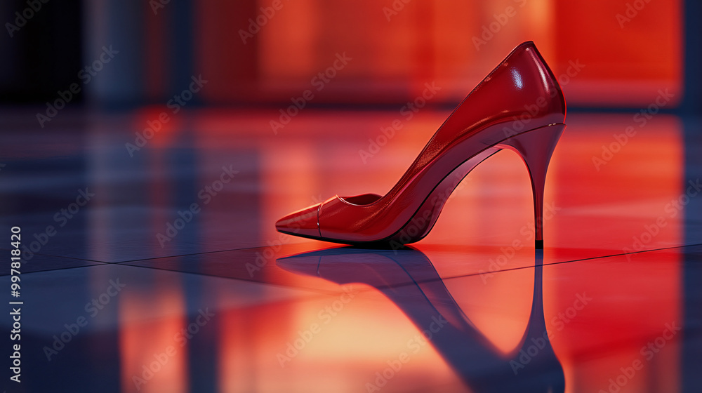 red high heel shoe in a red and blue setting red high heel shoe in a red and blue setting