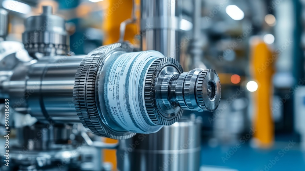 Close-up of advanced mechanical component showcasing intricate design and precision engineering in a modern industrial setting. Close-up of advanced mechanical component showcasing intricate design and precision engineering in a modern industrial setting.