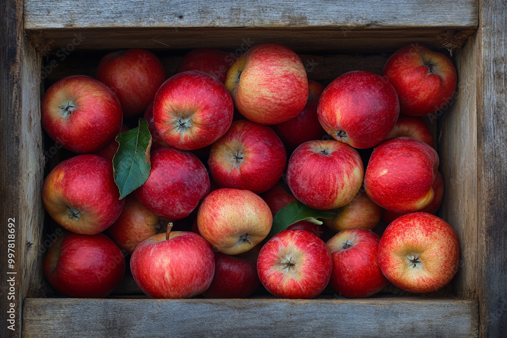 red apples in a wooden box. red apples in a wooden box.