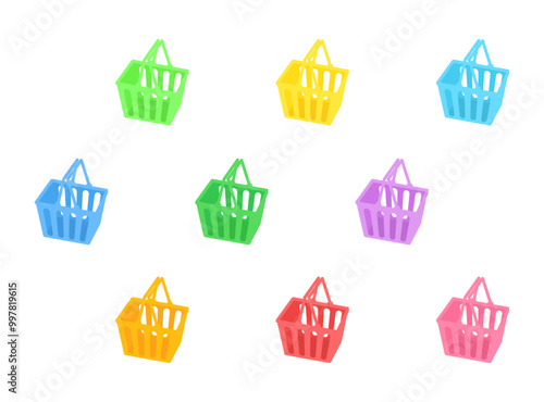 いろいろなカラーの買い物カゴのイラスト
