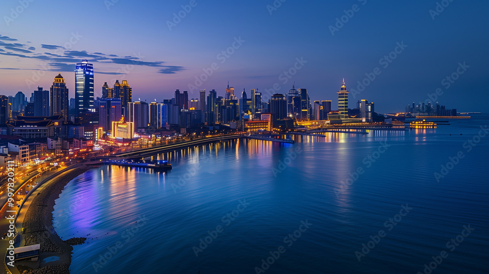Naklejka premium Evening City Skyline at Dusk