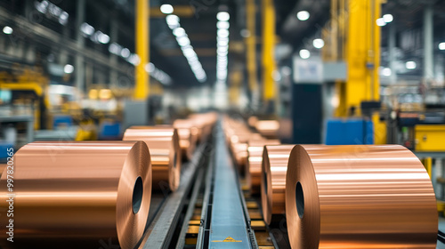Wallpaper Mural Modern factory showcasing copper sheets on conveyor belt, highlighting industrial processes and machinery. scene conveys efficiency and precision in manufacturing Torontodigital.ca