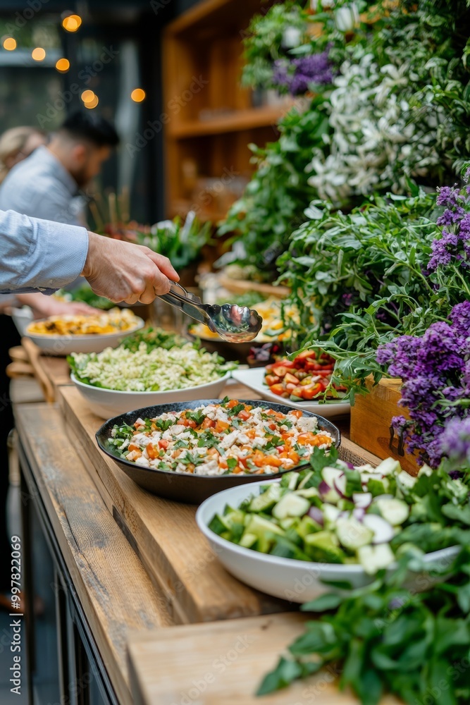 A client dinner with a focus on wellness, featuring healthy and nutritious meal options. Guests discuss health trends, Generative AI A client dinner with a focus on wellness, featuring healthy and nutritious meal options. Guests discuss health trends, Generative AI