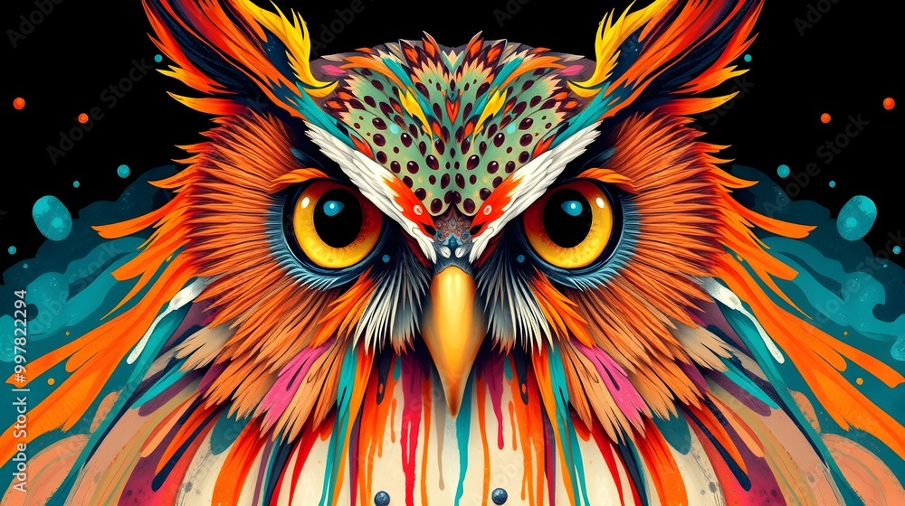 Owl in Colorful Drips Owl in Colorful Drips