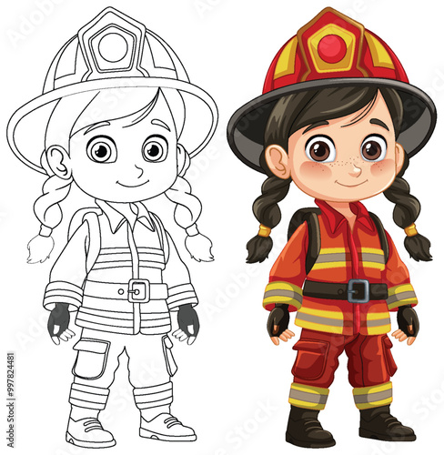 Cute Firefighter Girl Illustration