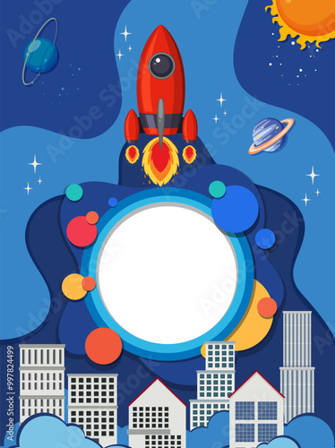 Rocket Launching Over Cityscape