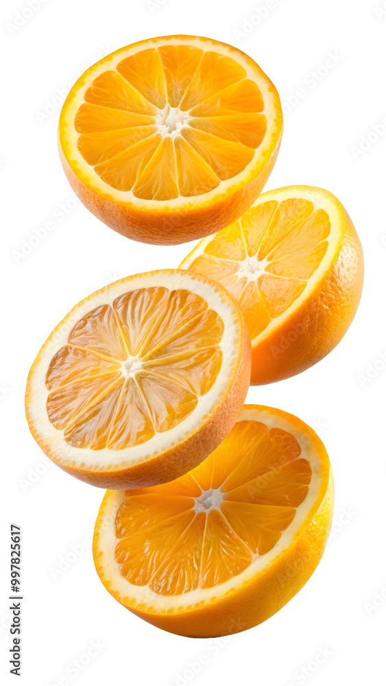 Fototapeta premium floated slices of orange falling isolate on transparency background PNG