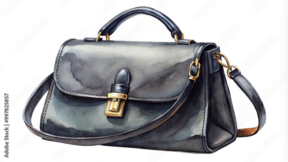 Fototapeta premium Elegant watercolor painted black handbag Asymmetrical