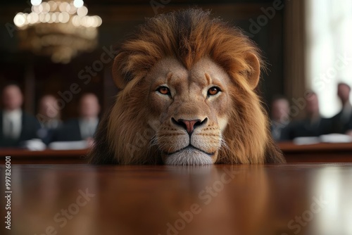 Majestic lion in an elegant setting photo