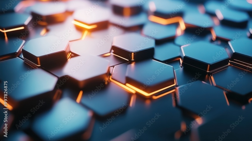 Obraz premium Abstract 3D digital hexagon background - Generative Ai