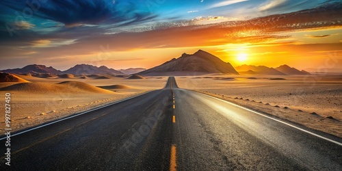 Wallpaper Mural Empty asphalt road in the desert at sunset with sand mountains on the roadside and horizon Depth of Field Torontodigital.ca