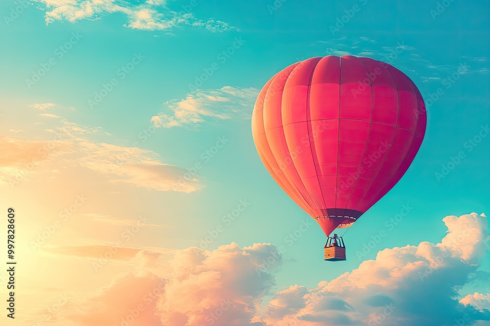 Fototapeta premium Hot Air Balloon Floating Above Clouds at Sunrise
