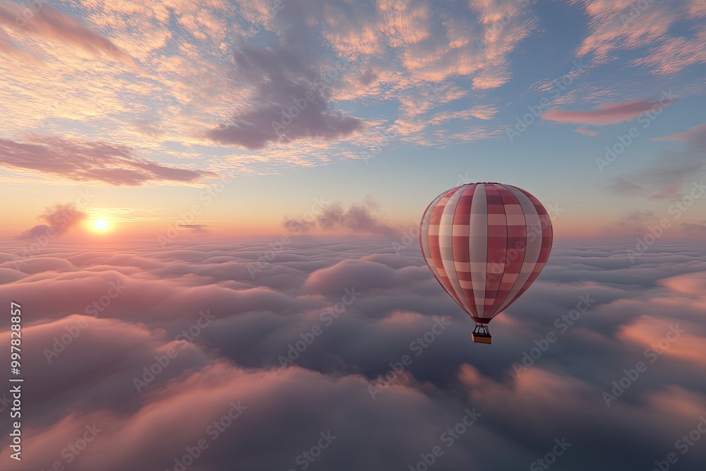 Fototapeta premium Hot Air Balloon Floating Above Clouds at Sunrise