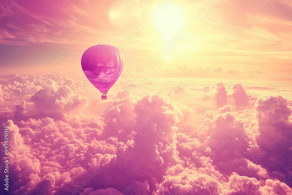 Fototapeta premium Hot Air Balloon Floating Above Clouds at Sunrise