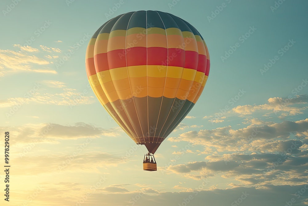 Naklejka premium Hot Air Balloon Floating Above Clouds at Sunrise