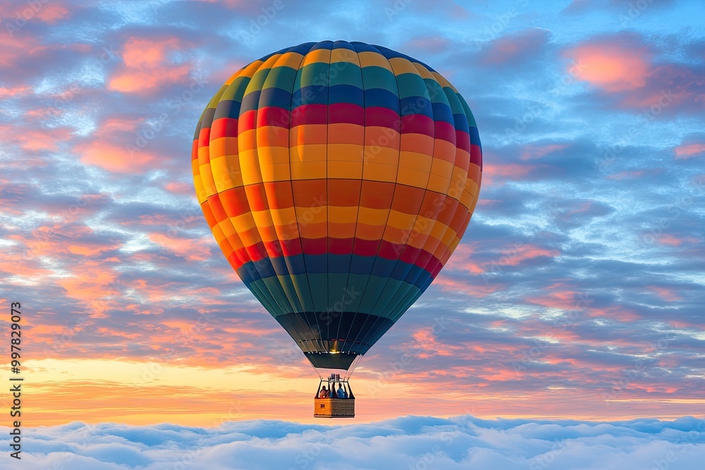 Fototapeta premium Hot Air Balloon Floating Above Clouds at Sunrise