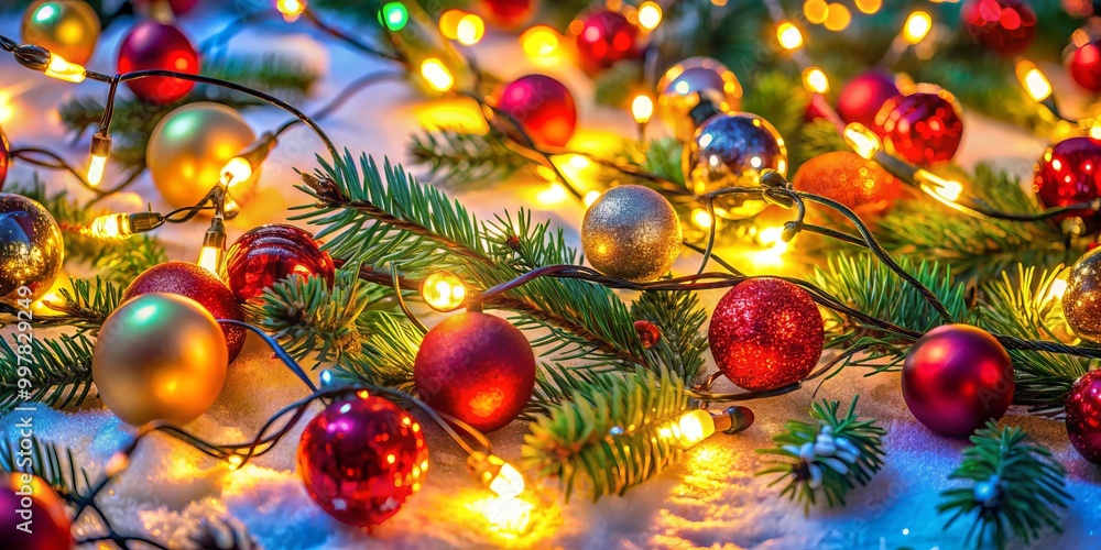 Fototapeta premium A soft, blurred backdrop of twinkling Christmas lights, perfect for enhancing festive decorations and creating a warm,