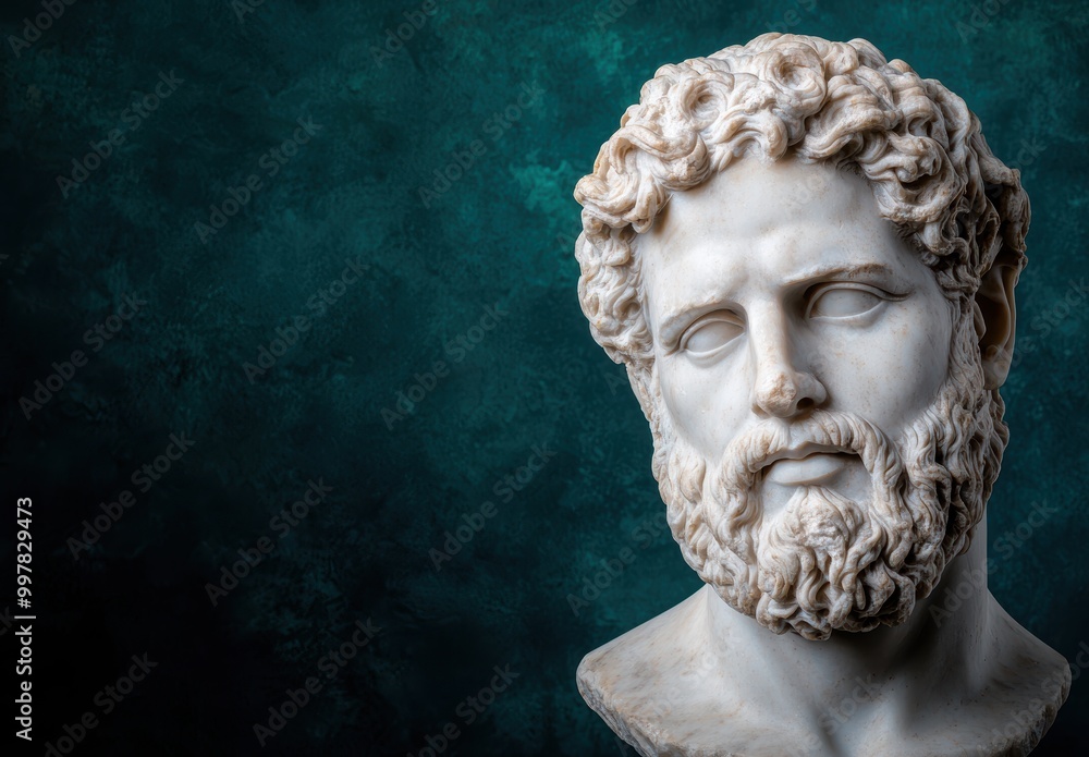 Marble bust of a classical figure against a teal background Marble bust of a classical figure against a teal background