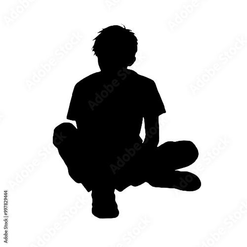 Boy Sitting Cross-Legged Silhouette – Vector Illustration for Children’s Stories