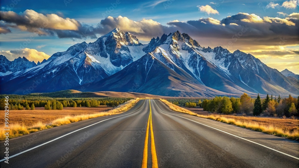 Empty highway towards majestic mountains Empty highway towards majestic mountains