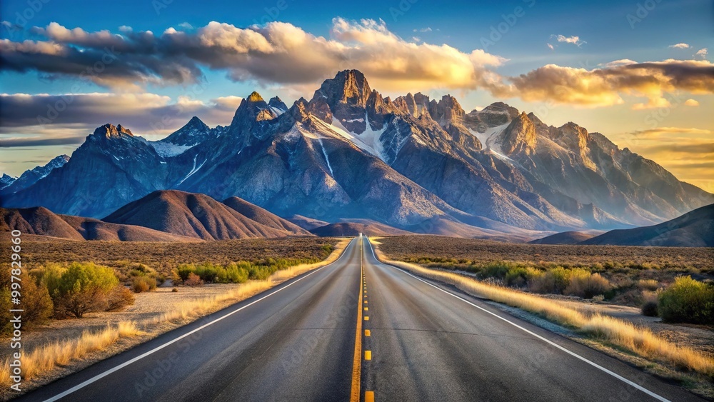 Empty highway leading to majestic mountains Empty highway leading to majestic mountains