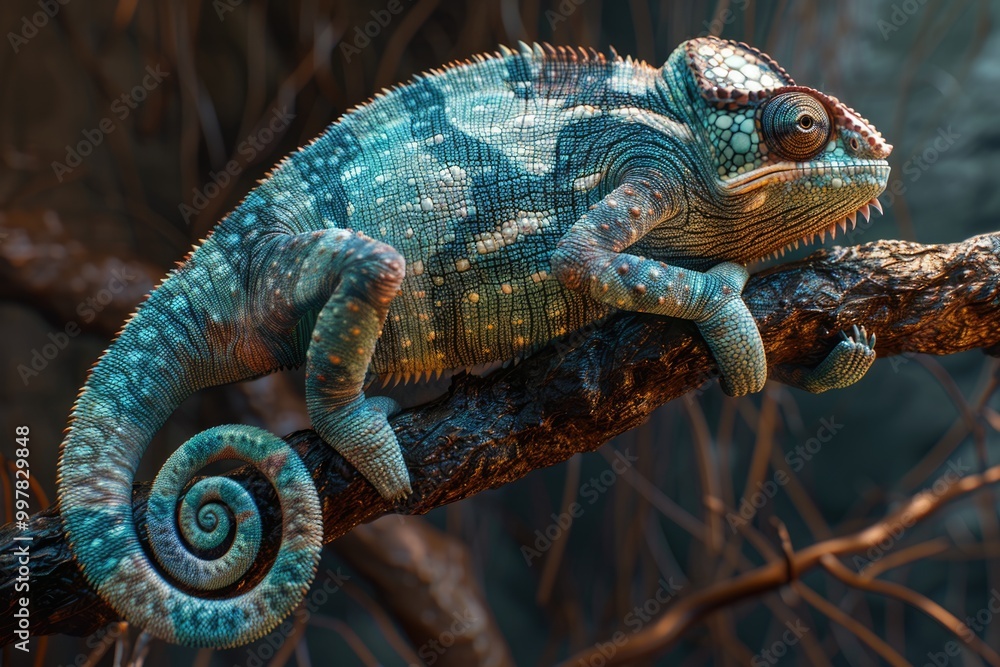 Obraz premium green lizard on a tree