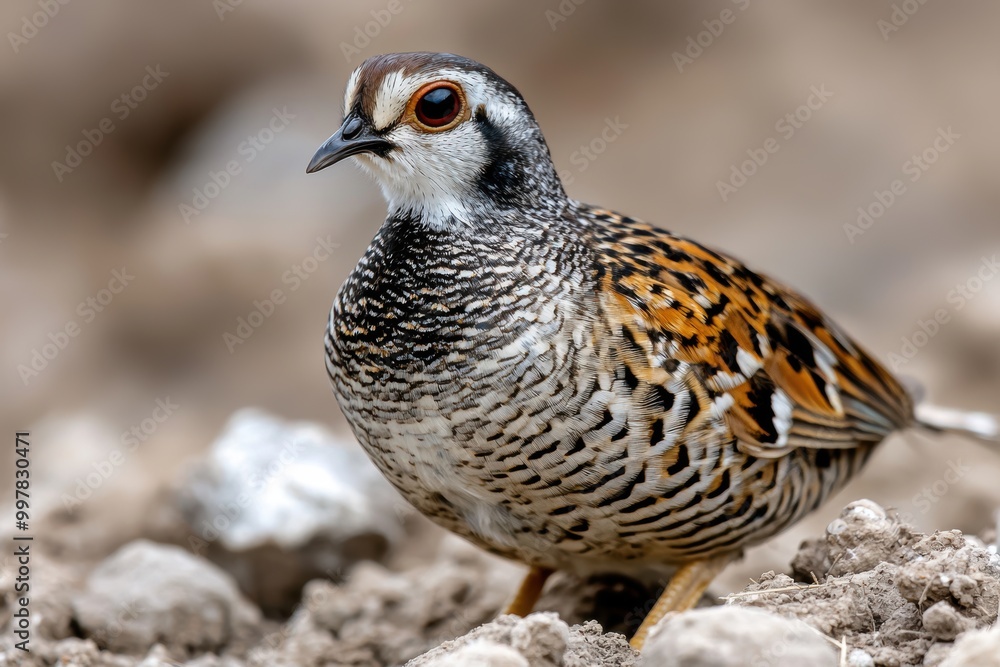 Colorful quail bird on rocky ground Colorful quail bird on rocky ground