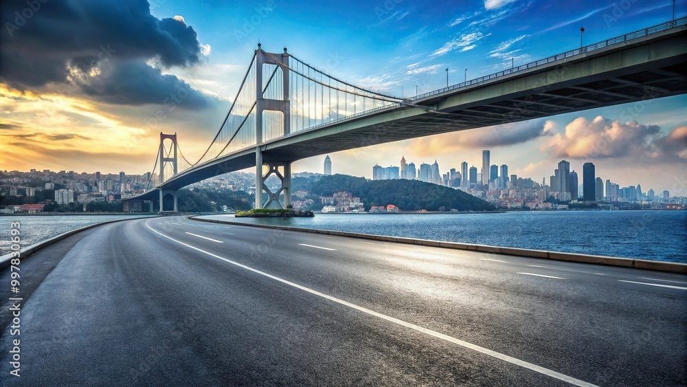 Fototapeta premium Empty roads in Istanbul with Bosphorus bridges at eye level during the coronavirus pandemic