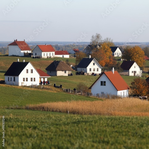 Wallpaper Mural a Belarusian village scene during potato harvest cottages rural farming agricultural community barns autumn countryside fields full of people working captured in the soft light of an autumn afternoon Torontodigital.ca
