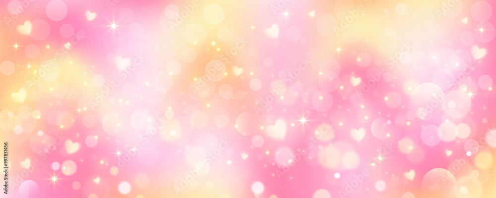 Pink gradient background. Orange and yellow mesh pastel backdrop. Peach warm blurry sky with heart stars and bokeh. Liquid fluid texture Pink gradient background. Orange and yellow mesh pastel backdrop. Peach warm blurry sky with heart stars and bokeh. Liquid fluid texture