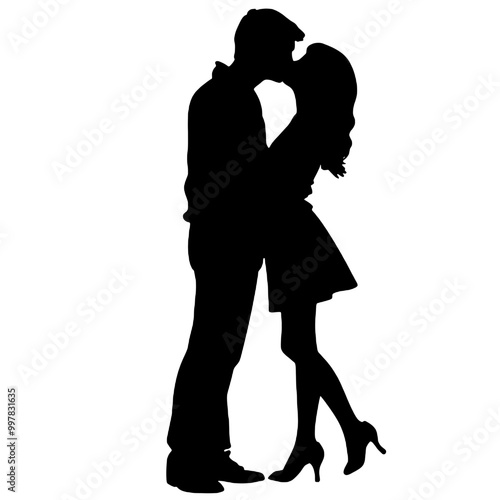 Passionate Couple Kissing Silhouette – Vector Art for Romance and Love