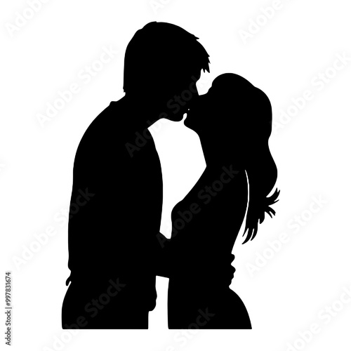 Passionate Couple Kissing Silhouette – Vector Art for Romance and Love